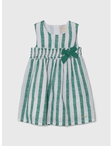 Φόρεμα με μείγμα από λινό για παιδιά Guess χρώμα: πράσινο