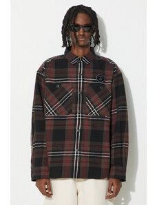 Βαμβακερό πουκάμισο AAPE Long Sleeve Shirt Flannel ανδρικό, χρώμα: καφέ, AST8466