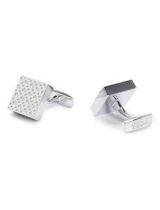 Boss Square Cufflinks In Brass With Engraved Monograms-Silver