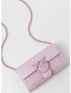 Δερμάτινο πορτοφόλι Pinko γυναικείο, χρώμα: μοβ, 100062 A124