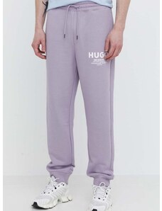 Βαμβακερό παντελόνι Hugo Blue χρώμα: μοβ