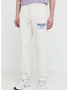 Βαμβακερό παντελόνι Hugo Blue χρώμα: μπεζ