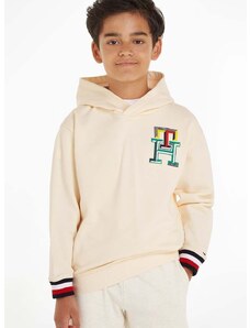 Παιδική βαμβακερή μπλούζα Tommy Hilfiger χρώμα: μπεζ, με κουκούλα