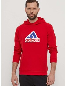 Μπλούζα adidas χρώμα: κόκκινο, με κουκούλα, IS8338