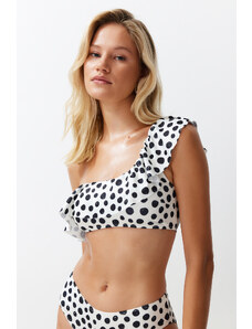 Trendyol Polka Dot One-Shoulder Flounce Bikini Top