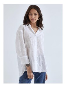 Celestino Ασύμμετρο διάτρητο κεντητό πουκάμισο λευκο για Γυναίκα