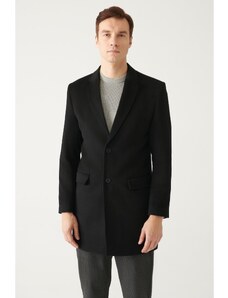 Avva Men's Black Slit Woolen Cuffed Comfort Fit Comfortable Cut Coat
