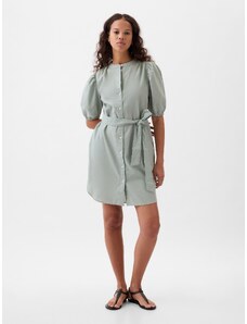 GAP Πράσινο Λινό-Βαμβάκι Puff Sleeve Mini Πουκάμισο Φόρεμα