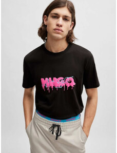 Hugo T-shirt Dacation κανονική γραμμή μαύρο βαμβακερό
