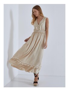 Celestino Φόρεμα με κεντητές λεπτομέρειες και φούντες μπεζ για Γυναίκα