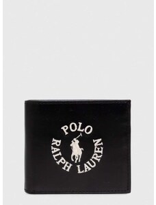 Δερμάτινο πορτοφόλι Polo Ralph Lauren ανδρικά, χρώμα: μαύρο