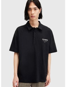 Βαμβακερό μπλουζάκι πόλο AllSaints UNDERGROUND SS POLO χρώμα: μαύρο, M047PA