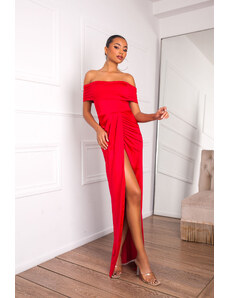Joy Fashion House Holmes μακρύ φόρεμα με όψη σατέν κόκκινο