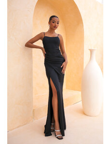 Joy Fashion House Franco μακρύ φόρεμα με όψη σατέν μαύρο