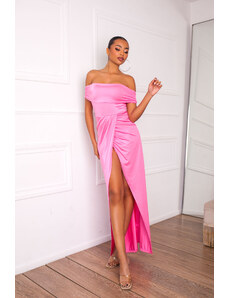 Joy Fashion House Holmes μακρύ φόρεμα με όψη σατέν ροζ