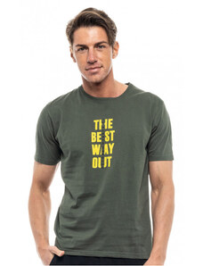 Biston Ανδρικό κοντομάνικο t-shirt με τύπωμα "best way" Χακί
