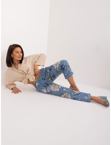 Fashionhunters Blue fabric trousers with a floral print