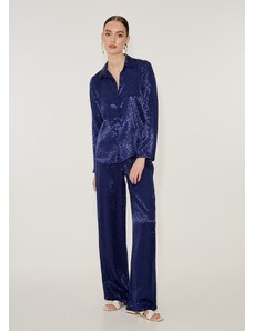 KATELONDON Σετ πουκάμισο-παντελόνα με ζακάρ σχέδιο και σατινέ υφή - Μπλε