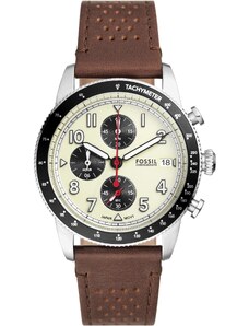 Fossil Sport Tourer Chronograph - FS6042, Silver case with Brown Leather Strap