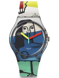 SWATCH Leger's Two Women Holding Flowers SUOZ363 Multicolor Silicone Strap