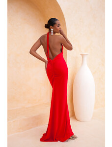Joy Fashion House Selene μακρύ φόρεμα εξώπλατο κόκκινο