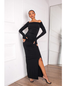 Joy Fashion House Bolanle μακρύ φόρεμα με σούρα μαύρο