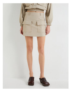 Koton Faux Leather Mini Skirt With Flap Double Pocket Detail A-Line