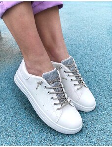 INSHOES Basic sneakers με κορδόνια από strass Λευκό/Ασημί