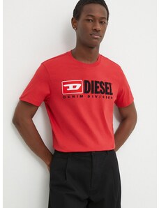 Βαμβακερό μπλουζάκι Diesel ανδρικά, χρώμα: κόκκινο