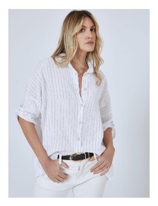 Celestino Ριγέ πουκάμισο λινό λευκο για Γυναίκα