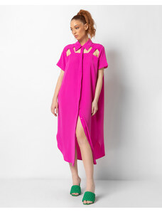 N2110 Φόρεμα σεμιζιέ με γεωμετρικά ανοίγματα ΦΟΥΞΙΑ