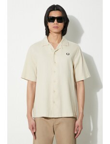 Βαμβακερό πουκάμισο Fred Perry Pique Texture Revere Collar Sh ανδρικό, χρώμα: μπεζ, M7774.691