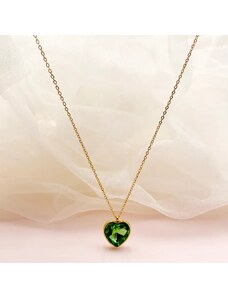 Charmy Ατσάλινο κολιέ πράσινη καρδιά ζιργκόν επιχρυσωμένο 18k (N1592)