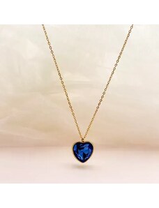 Charmy Ατσάλινο κολιέ μπλε καρδιά ζιργκόν επιχρυσωμένο (N1574)