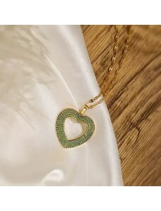 Charmy Ατσάλινο κολιέ καρδιά με πράσινα ζιργκόν επιχρυσωμένο 18k (N1608)