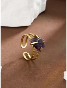 Charmy Ατσάλινο δαχτυλίδι με φυσική πέτρα επιχρυσωμένο 18k (R1355)