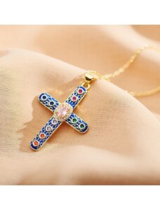 Charmy Ατσάλινος σταυρός με μπλε σμάλτο και ζιργκόν (N1624)