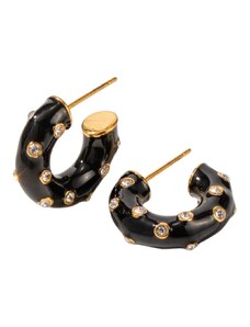 Charmy Ατσάλινα σκουλαρίκια καρφωτά με μαύρο σμάλτο και ζιργκόν 1.9εκ (E1400)