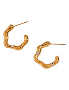 Charmy Ατσάλινα σκουλαρίκια καρφωτά επιχρυσωμένα με ζιργκόν 1.5εκ (E1413)