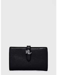 Δερμάτινο πορτοφόλι Lauren Ralph Lauren γυναικεία, χρώμα: μαύρο