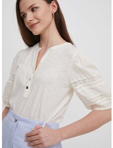 Βαμβακερή μπλούζα Lauren Ralph Lauren γυναικεία, χρώμα: μπεζ