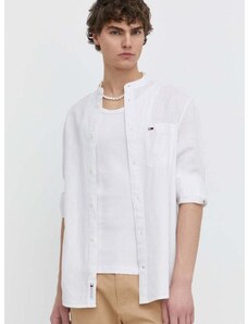 Πουκάμισο με μείγμα από λινό Tommy Jeans χρώμα: άσπρο