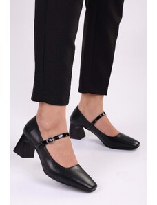 Shoeberry Women's Rylee Black Skin Casual Heel Shoes
