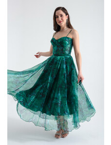 Lafaba Women's Emerald Green Design Organza Evening Dress