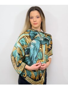 Ancient Greek Scarves Large square silk scarf in blue and gold