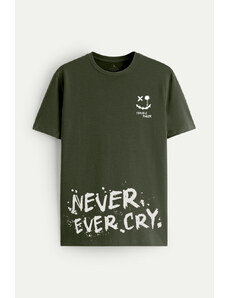 UnitedKind Never Ever Cry, T-Shirt σε χακί χρώμα
