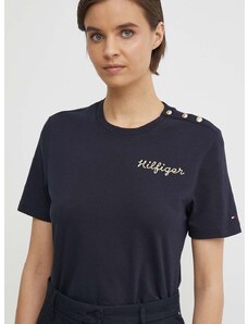 Βαμβακερό μπλουζάκι Tommy Hilfiger γυναικεία, χρώμα: ναυτικό μπλε