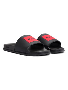 Hugo Slip-On Slides With Red Logo Label-Black