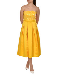 Allure Evening Sequin Patterned Pleated Dress-Yellow