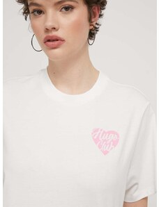 Βαμβακερό μπλουζάκι HUGO γυναικεία, χρώμα: μπεζ